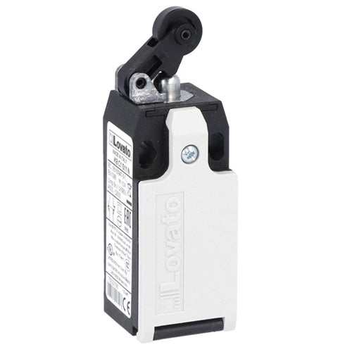 Lovato KBC1S11N, Limit Switch, K Series, One Bottom Cable Entry, Plastic Roller Centre Push Lever, Dimensions to EN/BS 50047, Plastic Body, Contacts 1NO+1NC Snap Action, 1/2'' NPT