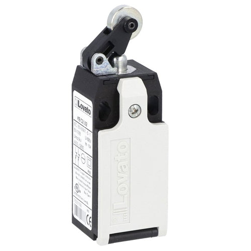 Lovato KBC2S11N, Limit Switch, K Series, One Bottom Cable Entry, Metal Roller Centre Push Lever, Dimensions to EN/BS 50047, Plastic Body, Contacts 1NO+1NC Snap Action, 1/2'' NPT