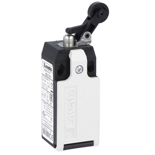 Lovato KBD1L21N, Limit Switch, K Series, One Bottom Cable Entry, Plastic Roller Side Push Lever, Dimensions to EN/BS 50047, Plastic Body, Contacts 2NO+1NC Slow Action, 1/2'' NPT