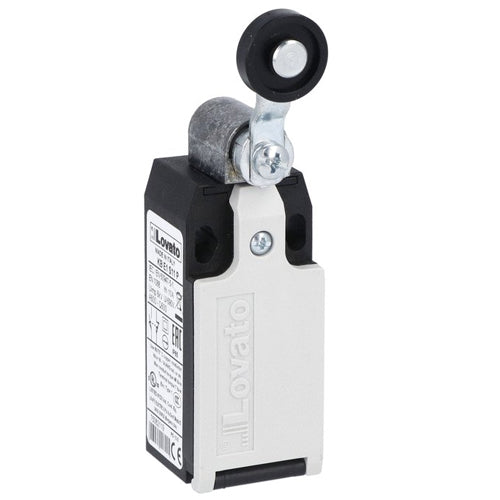 Lovato KBE1S11N, Limit Switch, K Series, One Bottom Cable Entry, Plastic Roller Lever Plunger, Dimensions to EN/BS 50047, Plastic Body, Contacts 1NO+1NC Snap Action, 1/2'' NPT