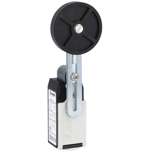 Lovato KBF3S11N, Limit Switch, K Series, One Bottom Cable Entry, Rubber Adjustable Roller Lever, Dimensions to EN/BS 50047, Plastic Body, Contacts 1NO+1NC Snap Action, 1/2'' NPT