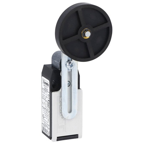 Lovato KBF4L11N, Limit Switch, K Series, One Bottom Cable Entry, Rubber Adjustable Roller Lever with Offset Alignment, Dimensions to EN/BS 50047, Plastic Body, Contacts 1NO+1NC Slow Action, 1/2'' NPT