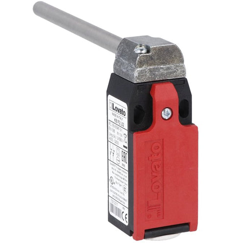 Lovato KBP2L21N, Safety Limit Switch, K Series, One Bottom Cable Entry, Hinge Operating, Dimensions to EN/BS 50047, Plastic Body, Contacts 2NO+1NC Slow Action, Long Solid Shaft, 1/2'' NPT