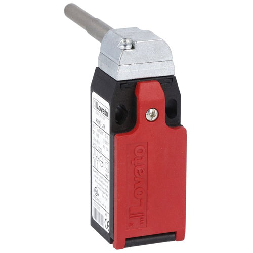 Lovato KBP3L21N, Safety Limit Switch, K Series, One Bottom Cable Entry, Hinge Operating, Dimensions to EN/BS 50047, Plastic Body, Contacts 2NO+1NC Slow Action, Long Solid Shaft with Reduction, 1/2'' NPT