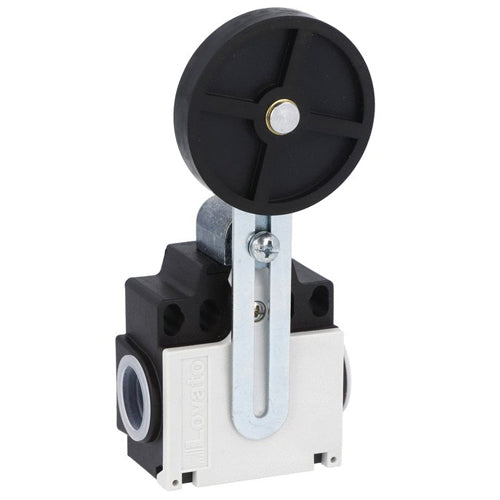 Lovato KNF3S11N, Limit Switch, K Series, Two Side Cable Entries, Rubber Adjustable Roller Lever, Dimensions Compatible to EN/BS 50047, Metal Body, Contacts 1NO+1NC Snap Action, 1/2'' NPT