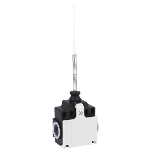 Lovato KCM2S11, Limit Switch, K Series, Two Side Cable Entries, Wobble Stick, Omnidirectional, Dimensions Compatible to EN/BS 50047, Plastic Body, Contacts 1NO+1NC Snap Action, Semirigid Rod