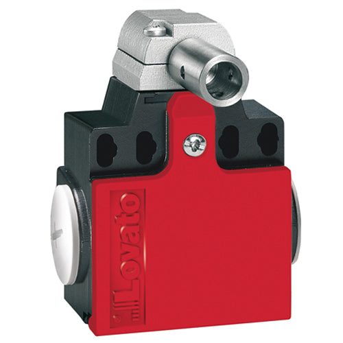 Lovato KNP3L11N, Safety Limit Switch, K Series, Two Side Cable Entries, Hinge Operating, Dimensions Compatible to EN/BS 50047, Metal Body, Contacts 1NO+1NC Slow Action, Long Solid Shaft with Reduction, 1/2'' NPT