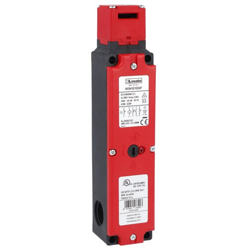 Lovato KEN1M3230F, Safety Limit Switch with De-Energised Solenoid, Locked Actuator, Key Contacts 1NO+1NC, Solenoid Contacts 2NC, Solenoid Supply 230VAC/DC