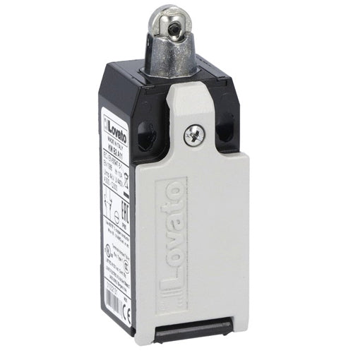 Lovato KMB2S11N, Limit Switch, K Series, One Bottom Cable Entry, Top Metal Roller Push Plunger, Dimensions to EN/BS 50047, Metal Body, Contacts 1NO+1NC Snap Action, 1/2'' NPT