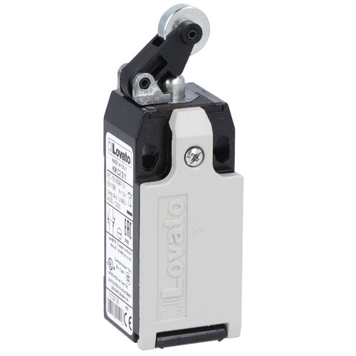 Lovato KMC2S11N, Limit Switch, K Series, One Bottom Cable Entry, Metal Roller Centre Push Lever, Dimensions to EN/BS 50047, Metal Body, Contacts 1NO+1NC Snap Action, 1/2'' NPT