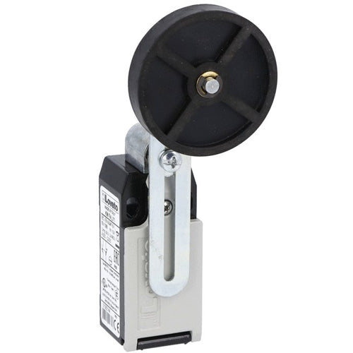 Lovato KMF4S11N, Limit Switch, K Series, One Bottom Cable Entry, Rubber Adjustable Roller Lever with Offset Alignment, Dimensions to EN/BS 50047, Metal Body, Contacts 1NO+1NC Snap Action, 1/2'' NPT