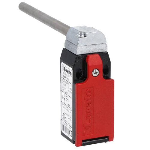 Lovato KMP2L21N, Safety Limit Switch, K Series, One Bottom Cable Entry, Hinge Operating, Dimensions to EN/BS 50047, Metal Body, Contacts 2NO+1NC Slow Action, Long Solid Shaft, 1/2'' NPT