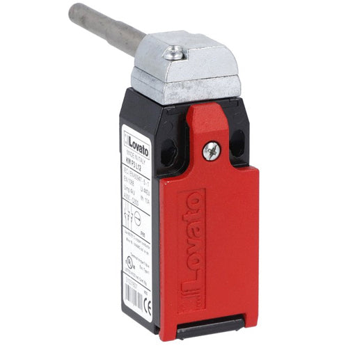 Lovato KMP3L21N, Safety Limit Switch, K Series, One Bottom Cable Entry, Hinge Operating, Dimensions to EN/BS 50047, Metal Body, Contacts 2NO+1NC Slow Action, Long Solid Shaft with Reduction, 1/2'' NPT