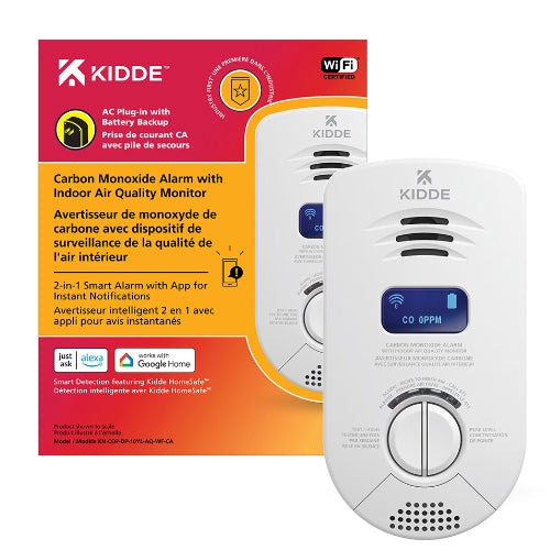 Kidde KN-COP-DP-10YLAQ-WF-CA, 120VAC Carbon Monoxide Alarm with Indoor Air Quality Monitor, 10-Year Sealed Lithium Battery Backup, Ordering P/N #: 21031591