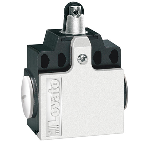 Lovato KNB1S11N, Limit Switch, K Series, Two Side Cable Entries, Top Plastic Roller Push Plunger, Dimensions Compatible to EN/BS 50047, Metal Body, Contacts 1NO+1NC Snap Action, 1/2'' NPT