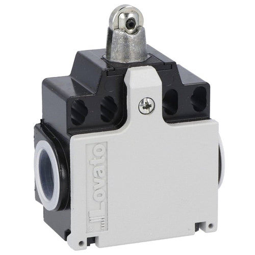 Lovato KNB2S11N, Limit Switch, K Series, Two Side Cable Entries, Top Metal Roller Push Plunger, Dimensions Compatible to EN/BS 50047, Metal Body, Contacts 1NO+1NC Snap Action, 1/2'' NPT
