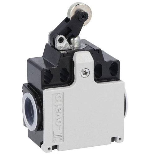 Lovato KNC2S11N, Limit Switch, K Series, Two Side Cable Entries, Metal Roller Centre Push Lever, Dimensions Compatible to EN/BS 50047, Metal Body, Contacts 1NO+1NC Snap Action, 1/2'' NPT