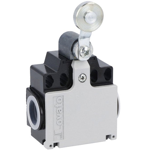Lovato KNE2S11N, Limit Switch, K Series, Two Side Cable Entries, Metal Roller Lever Plunger, Dimensions Compatible to EN/BS 50047, Metal Body, Contacts 1NO+1NC Snap Action, 1/2'' NPT