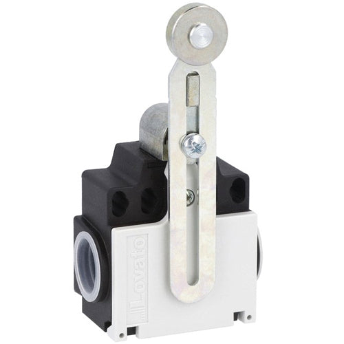 Lovato KNF2S11N, Limit Switch, K Series, Two Side Cable Entries, Metal Adjustable Roller Lever, Dimensions Compatible to EN/BS 50047, Metal Body, Contacts 1NO+1NC Snap Action, 1/2'' NPT