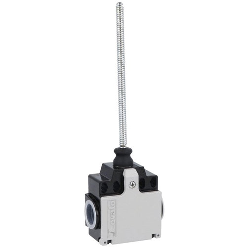 Lovato KNM1S11N, Limit Switch, K Series, Two Side Cable Entries, Wobble Stick, Omnidirectional, Dimensions Compatible to EN/BS 50047, Metal Body, Contacts 1NO+1NC Snap Action, Flexible Rod, 1/2'' NPT
