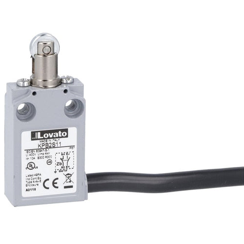 Lovato KPB2S11, Prewired Metal Limit Switch with 2m Long Cable, K Series, Top Metal Roller Push Plunger, Contacts 1NO+1NC Snap Action