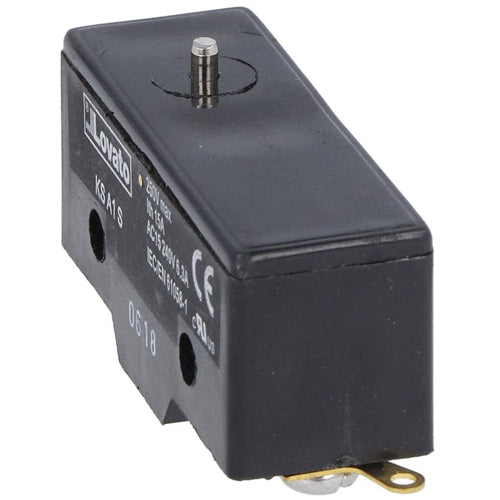 Lovato KSA1S, Plastic Micro Switch, K Series, Top Push Rod, Metal Plunger, Pin, 1NO/NC Contact, Solder Terminals