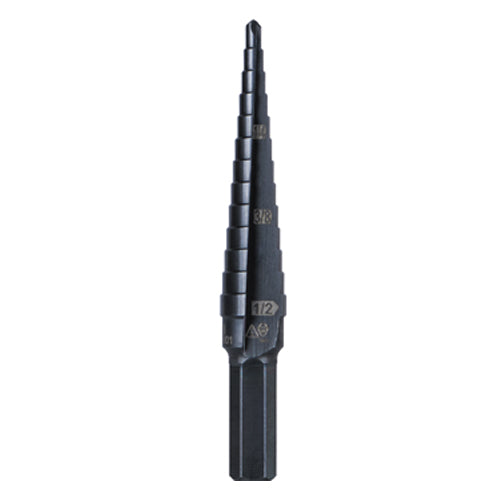 Klein Tools KTSB01, 13-Step Drill Bit, 3/8-Inch Hex, Double Straight Flute, 1/8-Inch to 1/2-Inch