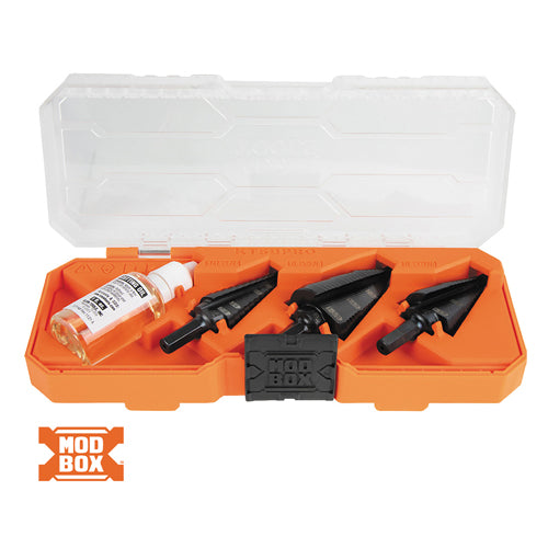 Klein Tools KTSBSPRO, Premium Electrician's 3/8-Inch Hex Step Bit Set, 3 Piece