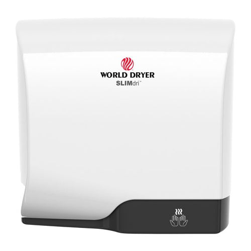 World Dryer L-974, SLIMdri Series Energy Efficient ADA Compliant Hand Dryer, 110-120/208/220-240V, Automatic Operation, Surface Mounted, Aluminum, White