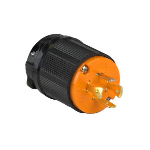 Techspan L14-20P, Twisting Lock Male Plug, 20A 125/250V, 3-Pole 4-Wire Grounding, 1-Phase, Orange Polycarbonate