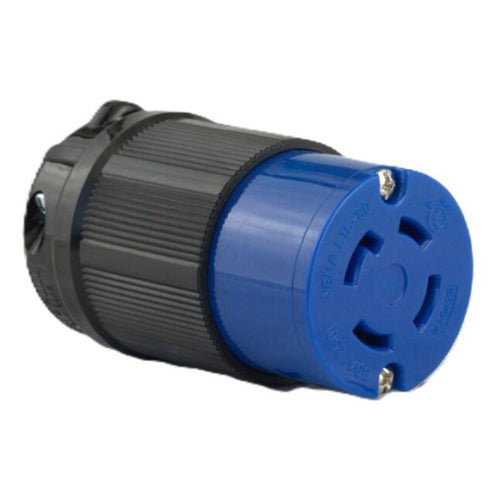 Techspan L15-30C, Twisting Lock Female Connector, 30A 250V, 3 Phase, 3-Pole 4-Wire Grounding, Blue Polycarbonate