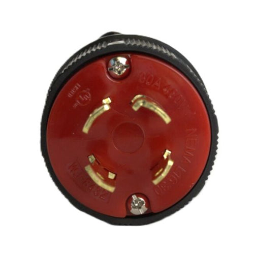 Techspan L16-30P, Twisting Lock Male Plug, 30A 480V, 3 Phase, 3-Pole 4-Wire Grounding, Red Nylon