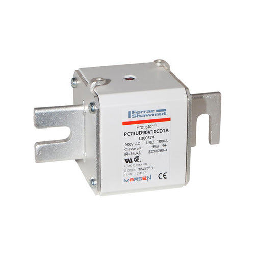 Mersen L300574, Square Body High-Speed Fuse, Fast Acting, Size 73 aR, 900/1000VAC, 1000A, With Striker DIN 110 Blades