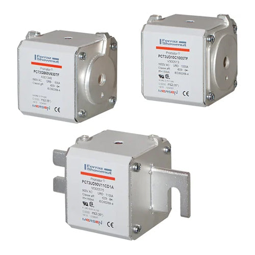 Mersen L300689, Square Body High-Speed Fuse, Fast Acting, Size 73 aR, 1000/1100VAC, 900A, With Striker Slotted Blades long