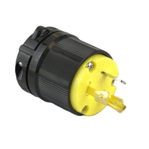 Techspan L5-20P, Twisting Lock Male Plug, 20A 125V, 2-Pole 3-Wire Grounding, 1-Phase, Yellow Polycarbonate