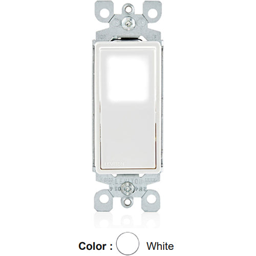 Leviton L5611-2W, Decora LED Illuminated Single Pole AC Quiet Rocker Switch, Residential Grade, 15 Amp, 120/277 Volt, Grounding, White