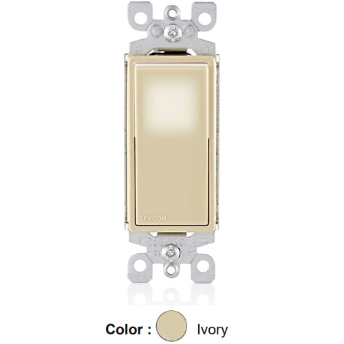Leviton L5613-2I, Decora LED Illuminated 3-Way AC Quiet Rocker Switch, Residential Grade, 15 Amp, 120/277 Volt, Grounding, Ivory