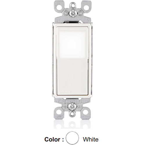 Leviton L5613-2W, Decora LED Illuminated 3-Way AC Quiet Rocker Switch, Residential Grade, 15 Amp, 120/277 Volt, Grounding, White