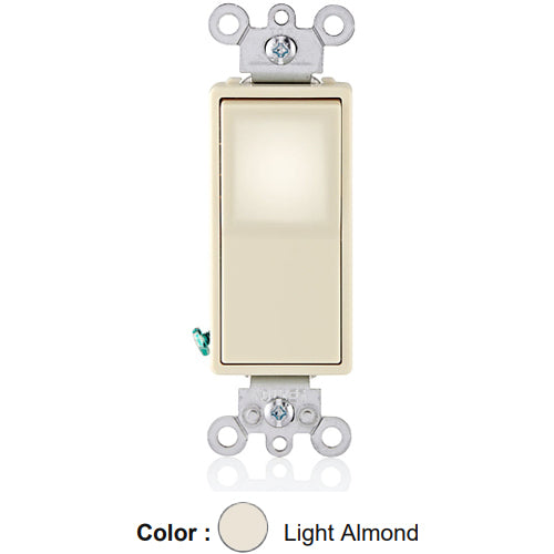 Leviton L5614-2T, Decora LED Illuminated 4-Way AC Quiet Rocker Switch, Residential Grade, 15 Amp, 120/277 Volt, Grounding, Light Almond