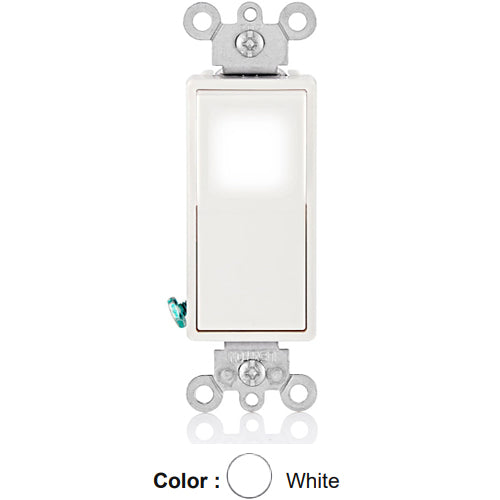 Leviton L5614-2W, Decora LED Illuminated 4-Way AC Quiet Rocker Switch, Residential Grade, 15 Amp, 120/277 Volt, Grounding, White
