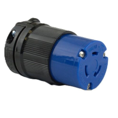 Techspan L6-20C, Twisting Lock Female Connector, 20A 250V, 2-Pole 3-Wire Grounding, 1-Phase, Blue Polycarbonate