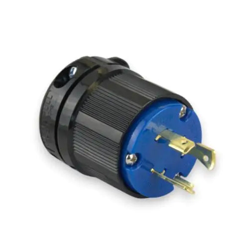 Techspan L6-20P, Twisting Lock Male Plug, 20A 250V, 2-Pole 3-Wire Grounding, 1-Phase, Blue Polycarbonate