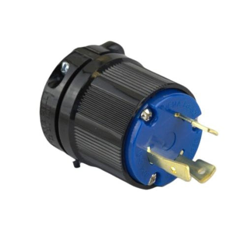Techspan L6-30P, Twisting Lock Male Plug, 30A 250V, 2-Pole 3-Wire Grounding, 1-Phase, Blue Polycarbonate