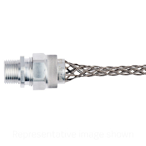 Leviton L7755-100, Deluxe Cord Strain Relief Grip, Multi-Weave (Single/Double), Stainless Steel Mesh, Aluminum Cord Grip, 3.00''-3.25'' Cable Diameter Range, 3'' NPT Size, 20.0'' Mesh Length