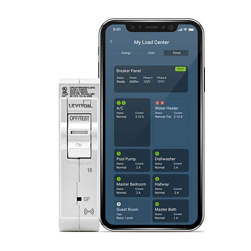 Leviton LB115-ES, 15A 1-Pole Smart GFPE Branch Circuit Breaker with Hydraulic Magnetic Trip Technology and Plug-On Installation, 120V, 10kA Short-Circuit Rating