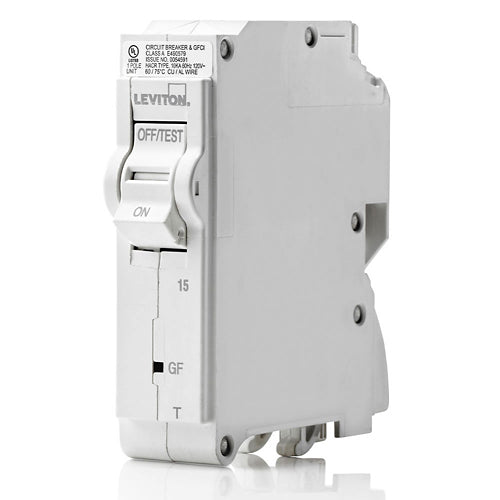 Leviton LB115-EPT, 15A 1-Pole GFPE Branch Circuit Breaker with Thermal Magnetic Trip Technology and Plug-On Installation, 120V, 10kA Short-Circuit Rating