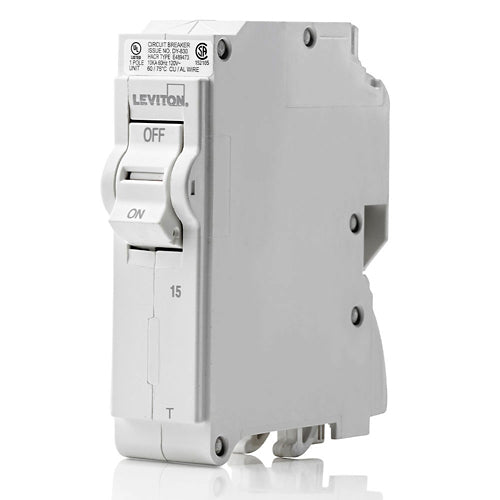 Leviton LB115-T, 15A 1-Pole Standard Branch Circuit Breaker with Thermal Magnetic Trip Technology and Plug-On Installation, 120V, 10kA Short-Circuit Rating