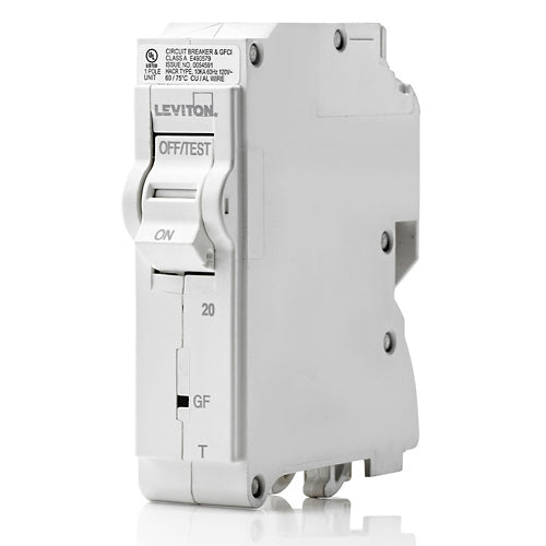 Leviton LB120-EPT, 20A 1-Pole GFPE Branch Circuit Breaker with Thermal Magnetic Trip Technology and Plug-On Installation, 120V, 10kA Short-Circuit Rating