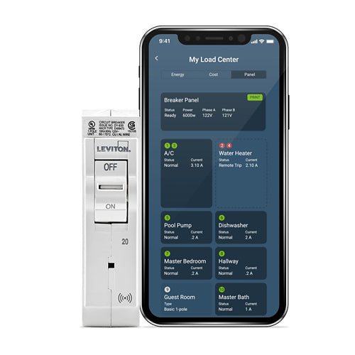 Leviton LB120-S, 20A 1-Pole Smart Standard Branch Circuit Breaker with Hydraulic Magnetic Trip Technology and Plug-On Installation, 120V, 10kA Short-Circuit Rating
