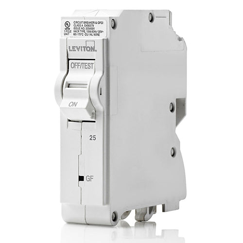 Leviton LB125-EP, 25A 1-Pole GFPE Branch Circuit Breaker with Hydraulic Magnetic Trip Technology and Plug-On Installation, 120V, 10kA Short-Circuit Rating